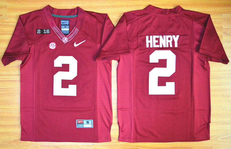 Crimson Tide #2 Derrick Henry Red 2016 National Championship Stitched Youth NCAA Jersey - Click Image to Close